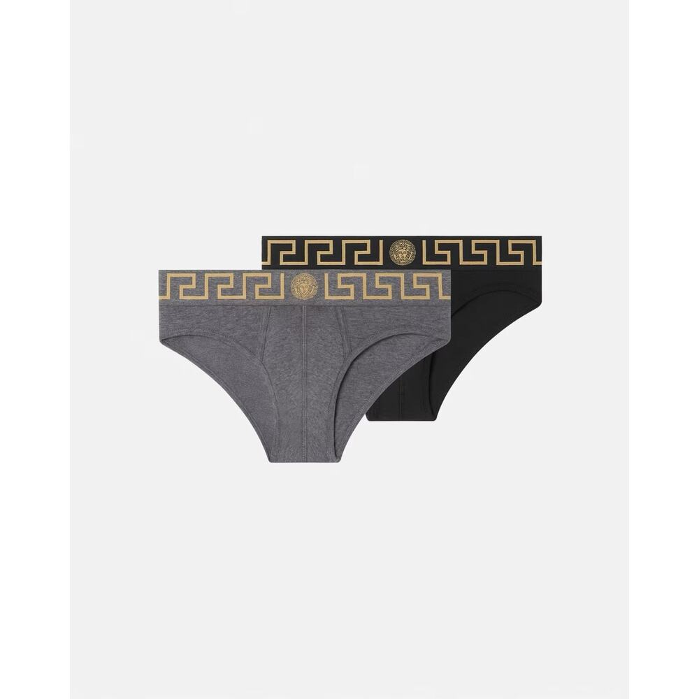 Versace Medusa Pack Of 2 Border Brief Size 2XL Black Gray Greca Gold NIB